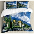 thumbnail image 1 of Italy Duvet Cover Set Queen Size, The Panoramic Landscape of Lake Como Mountains and Clouds Digital Image Print, Decorative 3 Piece Bedding Set with 2 Pillow Shams, Blue and Green, by Ambesonne, 1 of 3