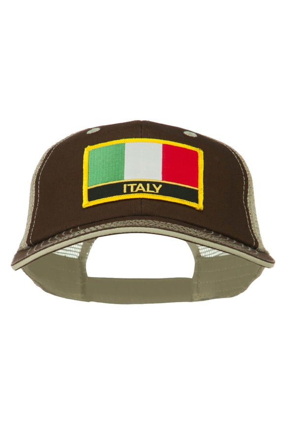 Italy Europe Flag Patched Big Size Washed Mesh Cap - Brown Beige XL-3XL