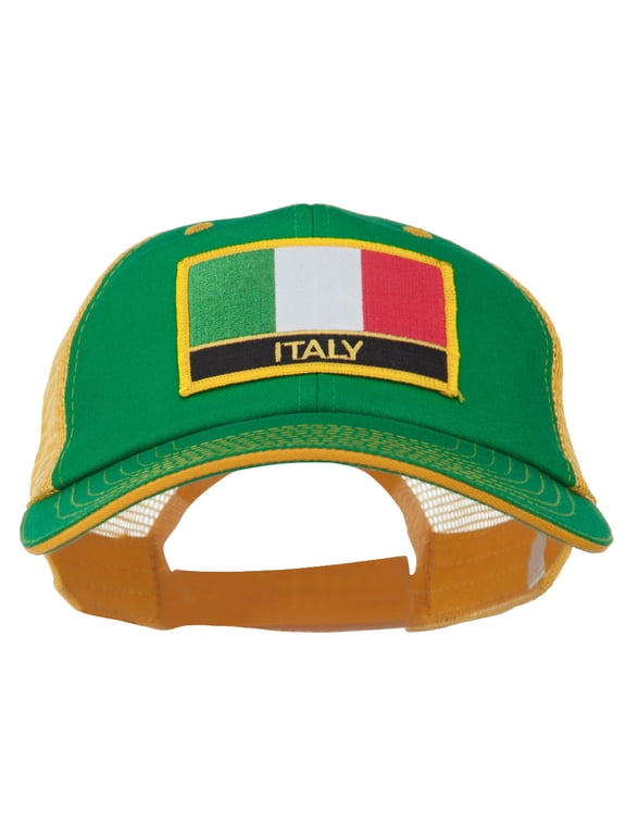 Italy Europe Flag Patched Big Size Washed Mesh Cap - Kelly Gold XL-3XL