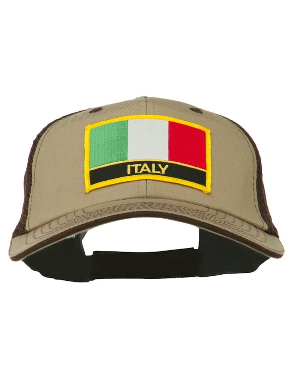 Italy Europe Flag Patched Big Size Washed Mesh Cap - Khaki Brown XL-3XL