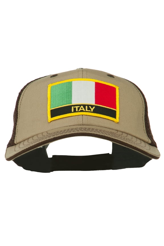 Italy Europe Flag Patched Big Size Washed Mesh Cap - Khaki Brown XL-3XL