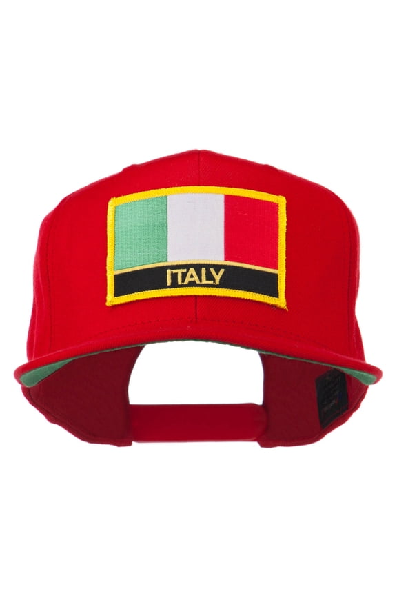 Italy Europe Flag Patched Flat Bill Cap - Red OSFM