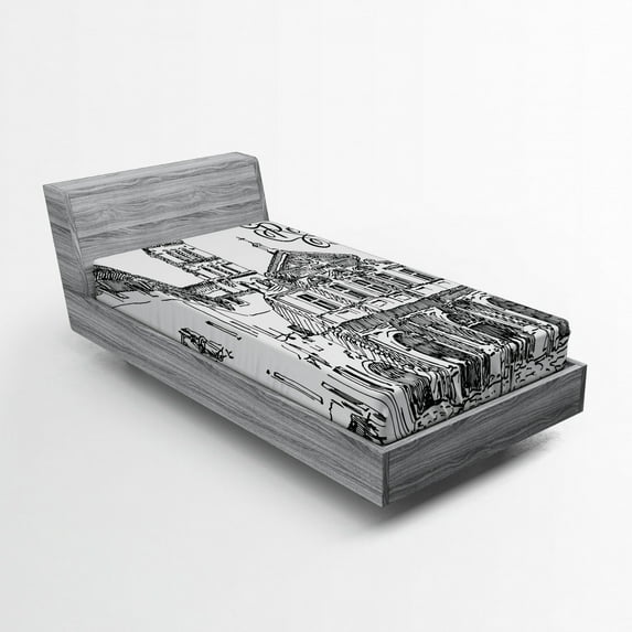 Ambesonne Black and White Fitted Sheet, Scenery of Rome, Twin XL Size, Black and White