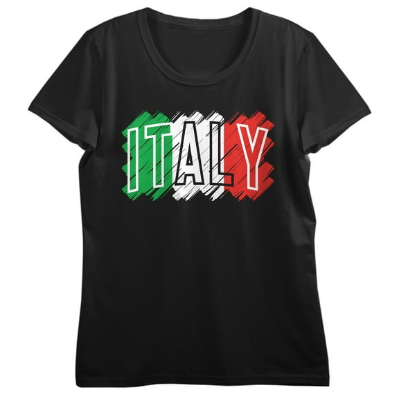 Italy Flag Colors Crew Neck Short Sleeve Women's Black T-shirt
-Medium