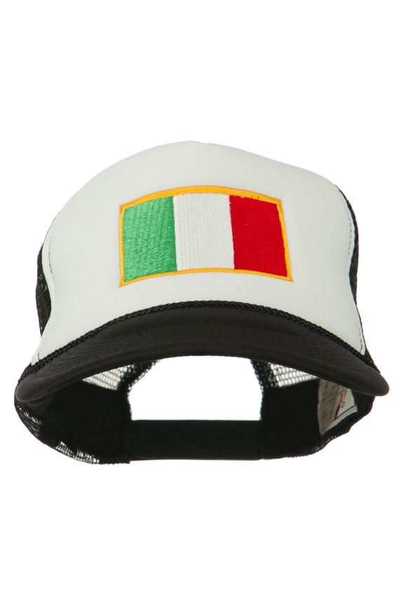 Italy Flag Embroidered Foam Front Mesh Back Cap - Black White OSFM