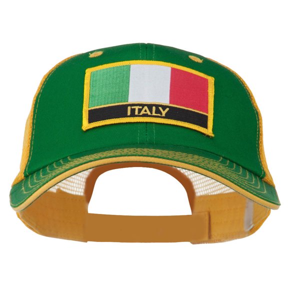 Italy Flag Embroidered Patched Big Size Washed Mesh Cap - Kelly Gold XL-3XL
