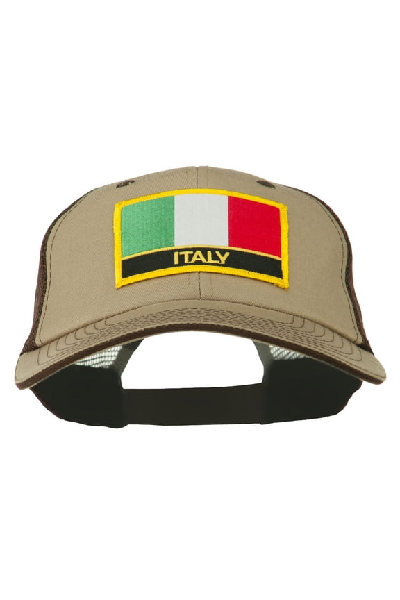 Italy Flag Embroidered Patched Big Size Washed Mesh Cap - Khaki Brown XL-3XL
