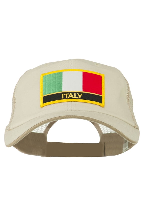 Italy Flag Embroidered Patched Big Size Washed Mesh Cap - Putty Beige XL-3XL