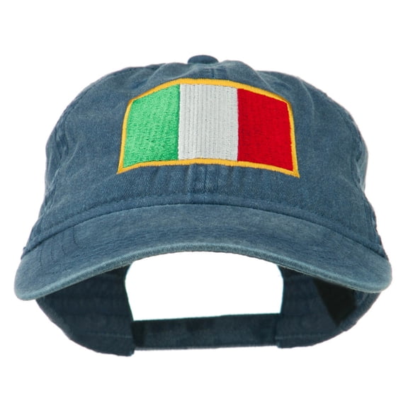 Italy Flag Embroidered Washed Cotton Twill Cap - Navy OSFM