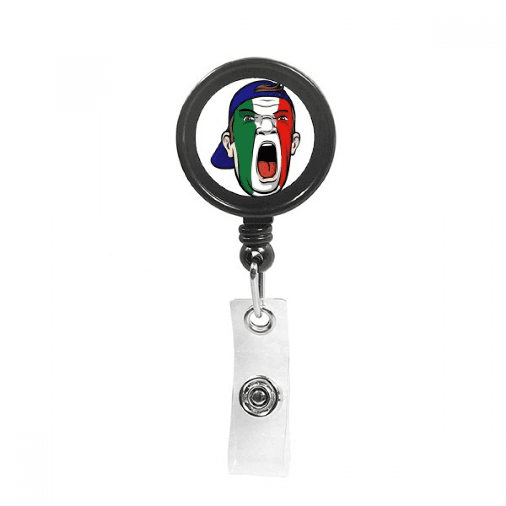 Italy Flag Facial Makeup Head Cap Retractable Keychain Badge Holder ID Badge