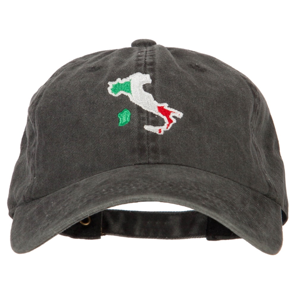 Italy Flag Map Embroidered Washed Cotton Twill Cap - Black OSFM ...