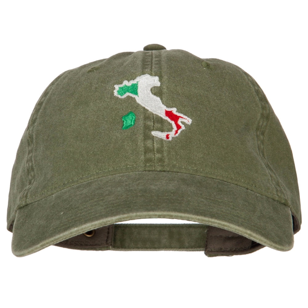 Italy Flag Map Embroidered Washed Cotton Twill Cap - Olive OSFM ...