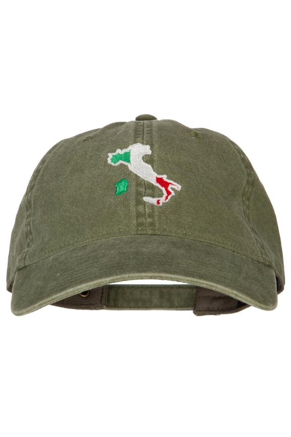Italy Flag Map Embroidered Washed Cotton Twill Cap - Olive OSFM