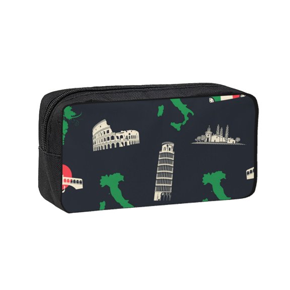 Italy Flag Map Italian Black Retro Large Capacity Pen Case Pencil Pouch Multi-Purpose Storage for Art Supplies, Makeup, Stationery, Office, Travel
