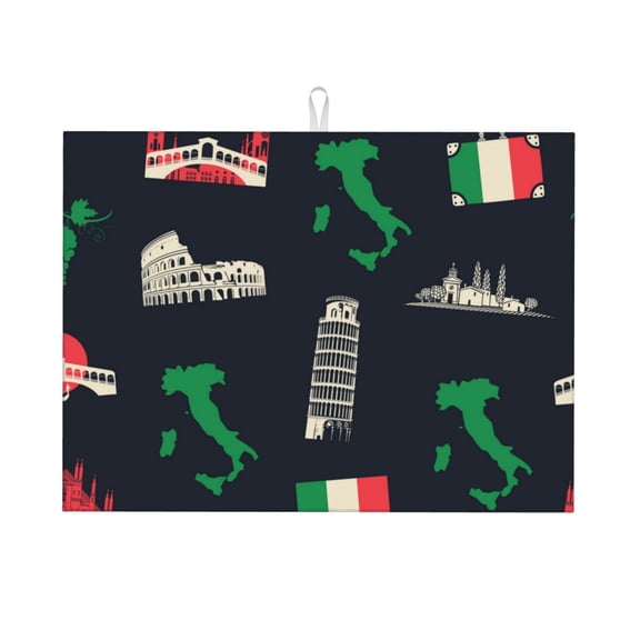 Italy Flag Map Italian Black Retro Large Kitchen Drying Mat 18x24 Inch Ultra Absorbent Dish Drying Mats Foldable Countertop Protector