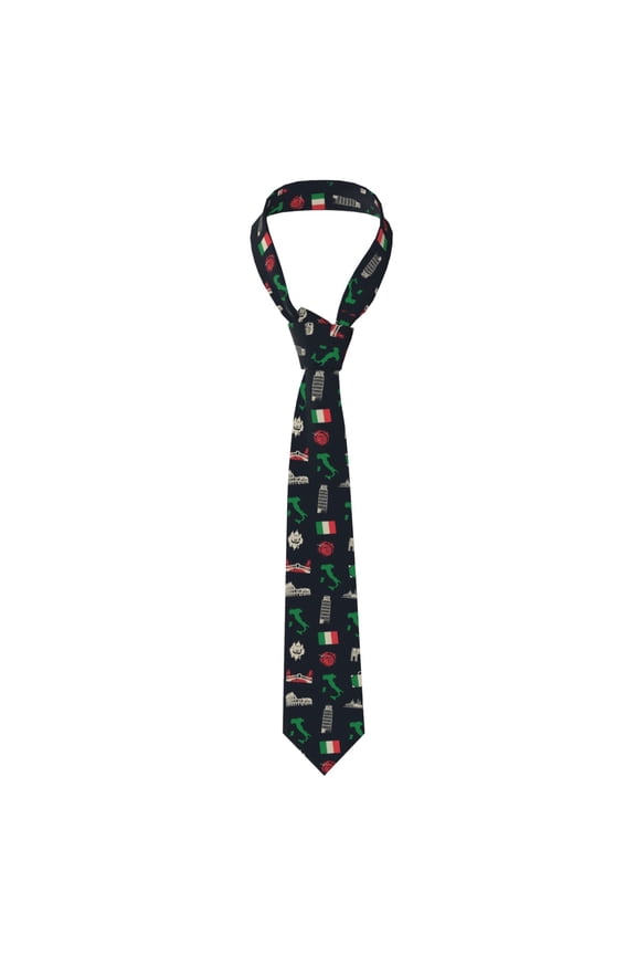 Italy Flag Map Italian Black Retro Men's Formal Necktie Business Suit Accessory Ties for Weddings Banquets Office Gift
