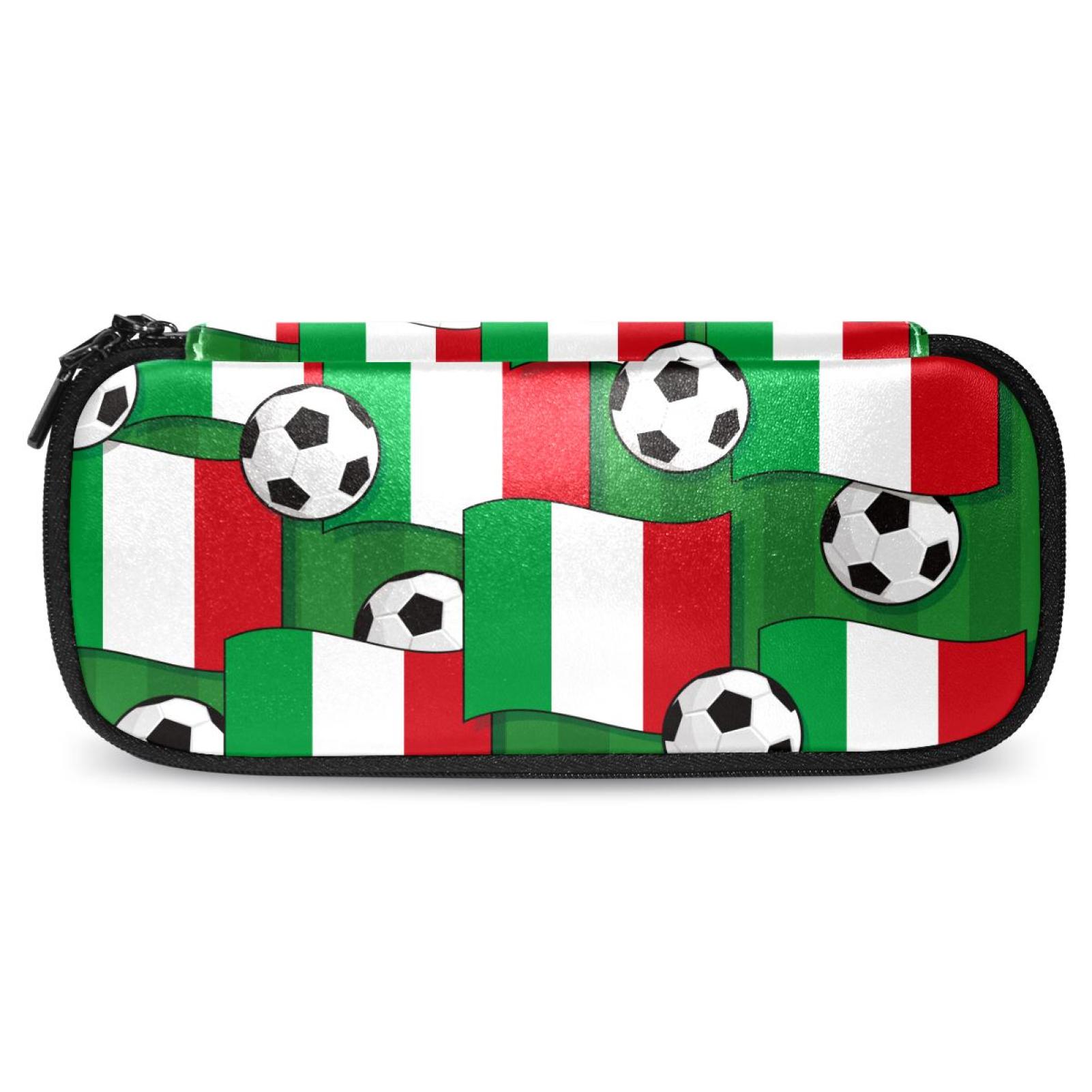 Italy Flags Soccer Balls Pattern Stylish Leather Toiletry Bag Durable