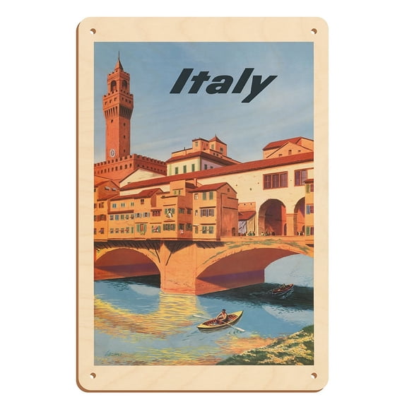 Italy Florence Firenze - Vintage Travel Poster by Frank Lacano c.1950s - 8 x 12 inch Vintage Wood Art Sign
