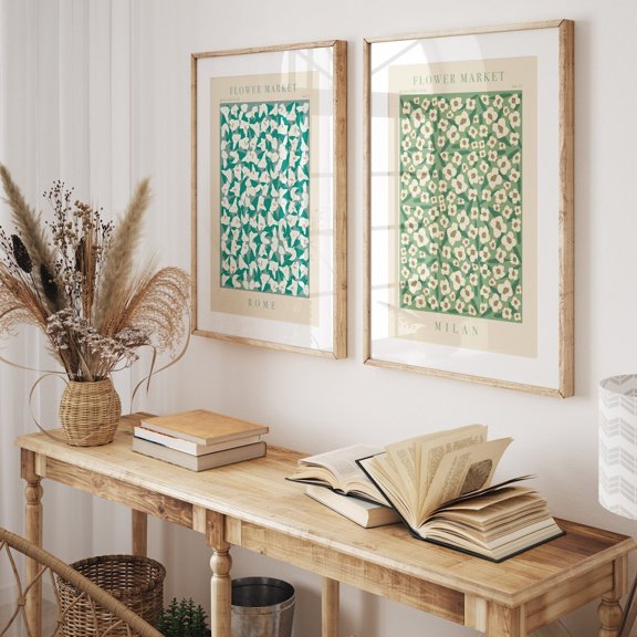 Italy Flower Market Poster Set: Milan, Rome Set 2 Unframed Paper Print 8x12