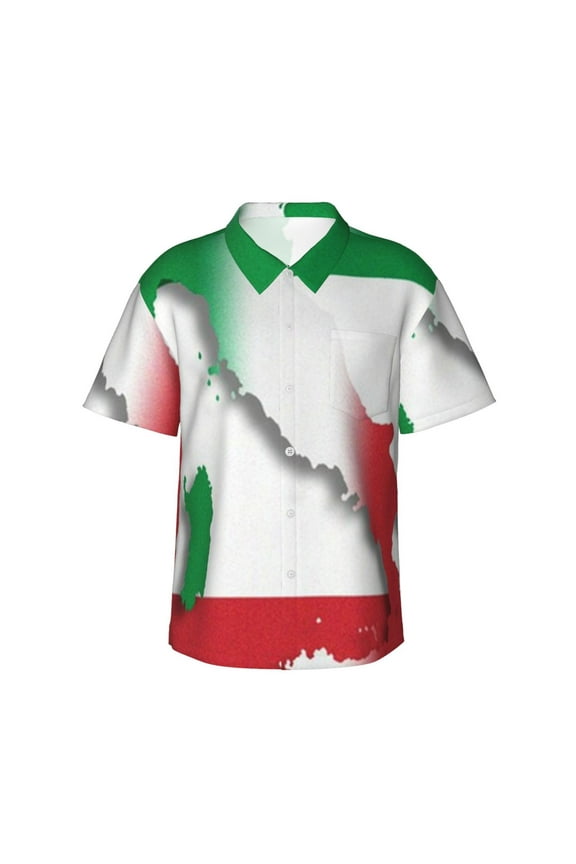 Italy Italian Flag Men'S 3d Print Casual Button Down Shirts, Novelty Hawaiian Short Sleeves Xl