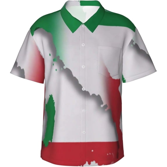 Italy Italian Flag Mens Hawaiian Shirt Short Sleeve Casual Button Up Tropical Summer Beach Shirt