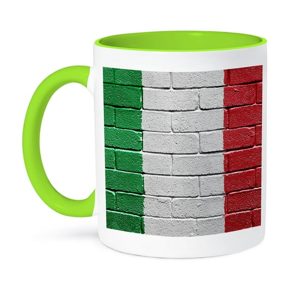 3dRose, Italy Italian flag on brick wall national country, 15oz Two-Tone Green Mug