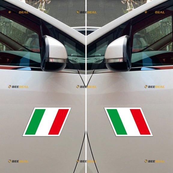 Italy Italian Flag Stripes Car Magnet Magnetic Sticker Decal - Pair Mirrored Reversed Reflective 4" - for Auto Truck Van Reusable Waterproof