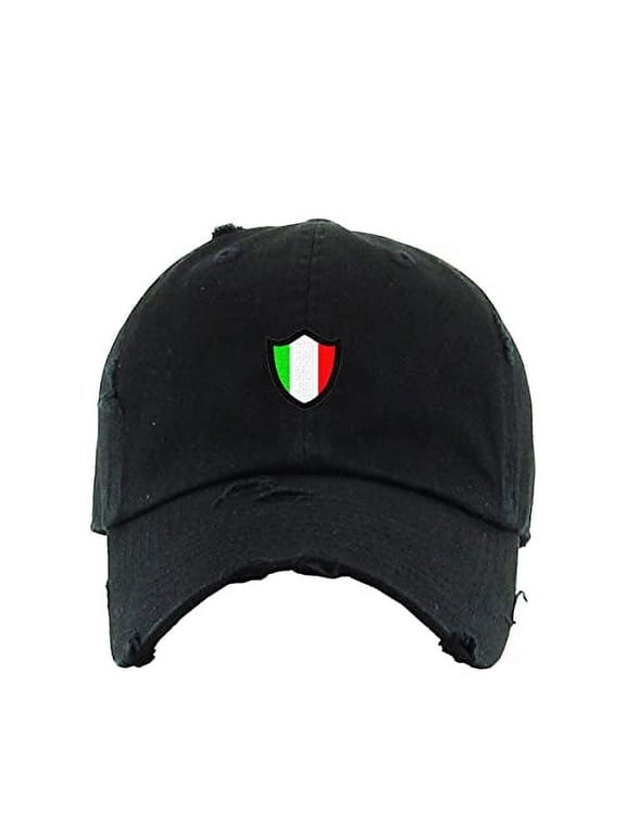 Italy Italian Flag Vintage Baseball Cap Embroidered Cotton Adjustable Distressed Dad Hat Black