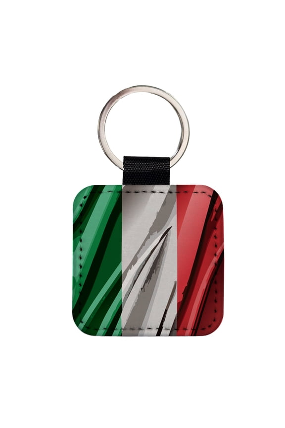 Italy Italian Flag Waving Faux Leather Square Keychain