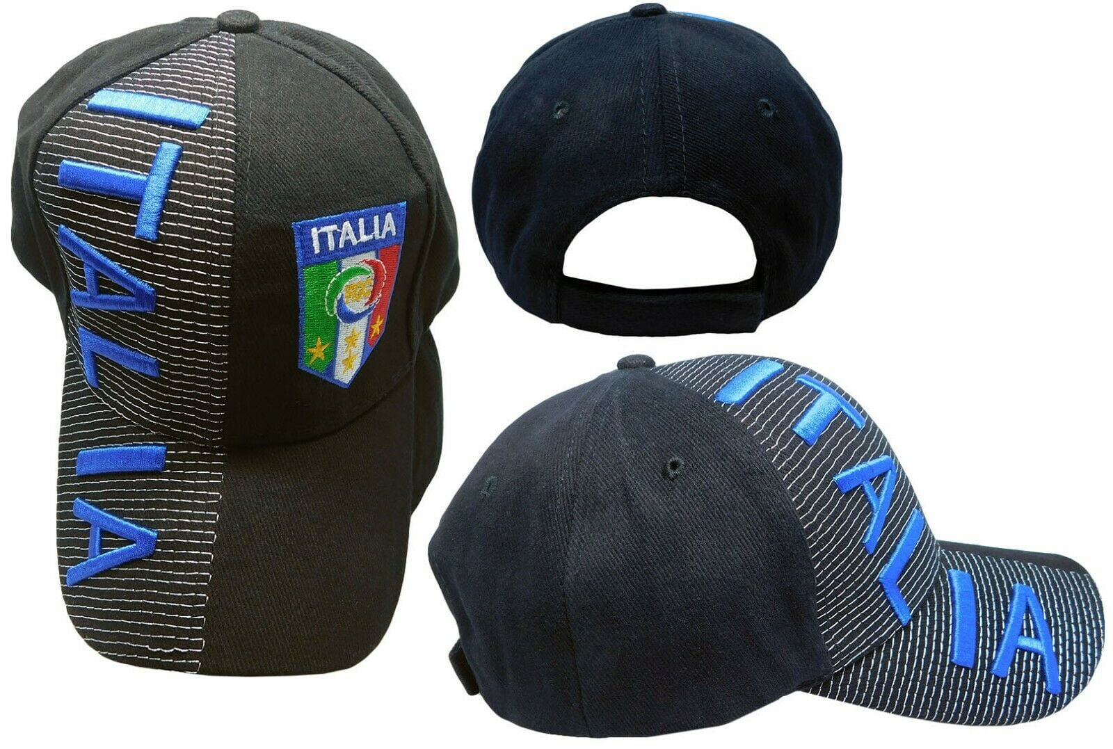 Embroided Writing Italy Italian Italia Country Letters Blue & Black 3D Embroidered Shadow ...