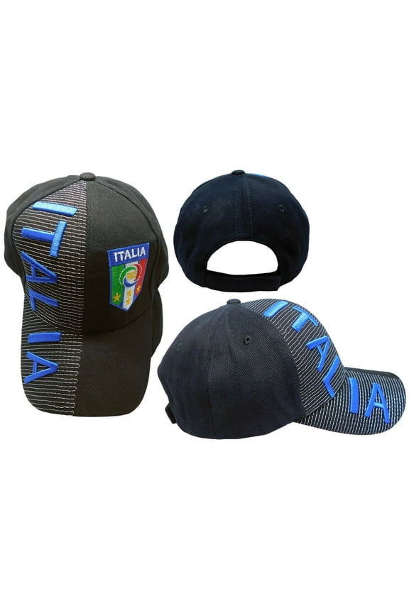 Italy Italian Italia Country Letters Blue & Black 3D Embroidered Shadow Hat Cap