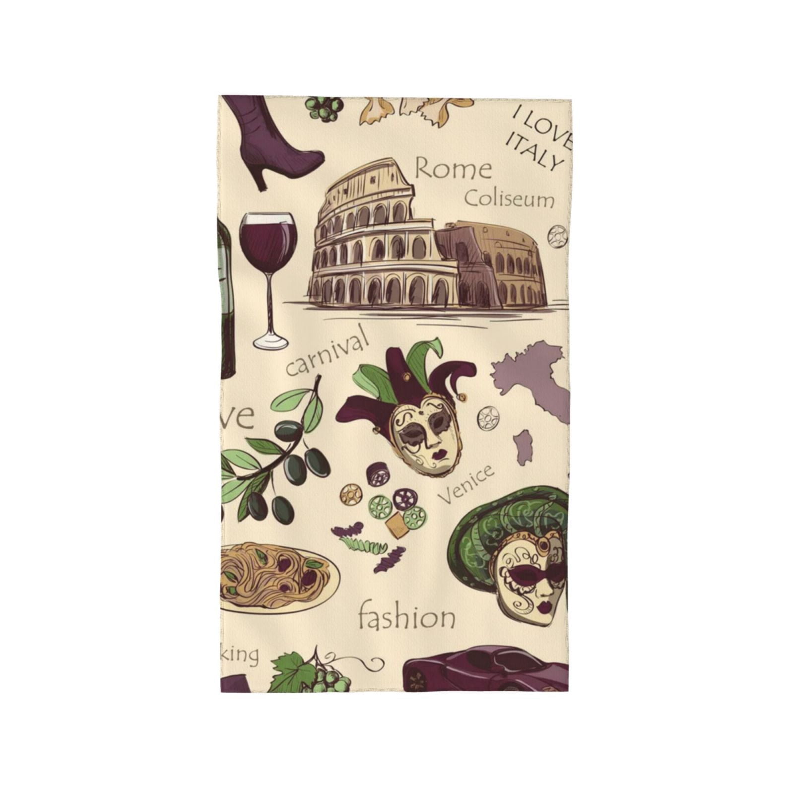 Italy Italian Pattern Vintage 27.5" x 16" Ultra Soft Hand Towel, Face Wash Cloth for Bathroom, Gym, Travel, Pool