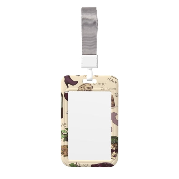 Italy Italian Pattern Vintage Badge Holder with Lanyard ID Name Work Card Tag Protector Case for Teacher Nurse Doctor Office