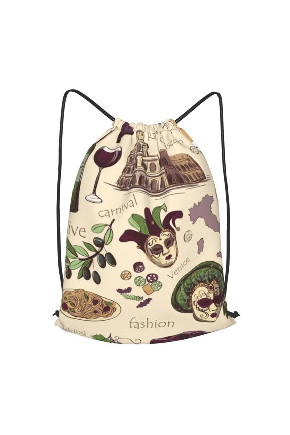 Italy Italian Pattern Vintage Drawstring Backpack Gym String Bag Sports Sackpack Cinch Sack, Small
