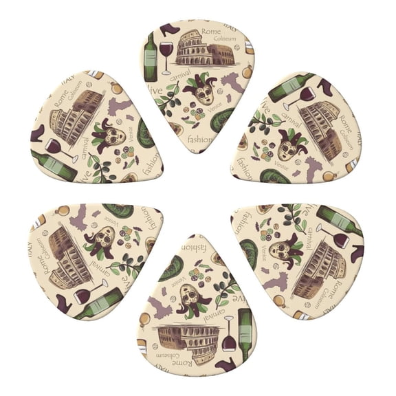 Italy Italian Pattern Vintage Guitar Pick 6 Pack for Bass Acoustic Electric Guitars Lovers Gift 0.46mm