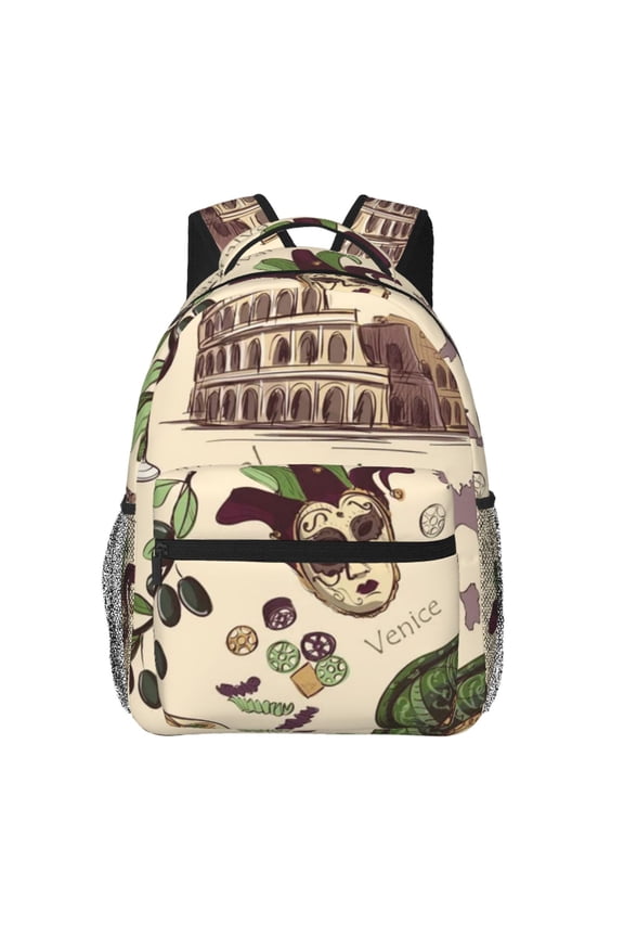 Italy Italian Pattern Vintage Laptop Backpack Travel Rucksack for Teens Adults, Fits 15-inch Notebook