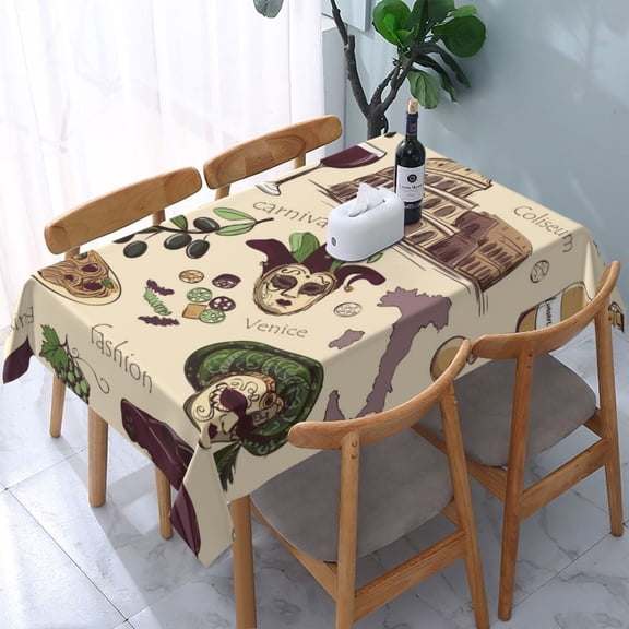 Italy Italian Pattern Vintage Rectangular Tablecloth 54"x 72" Waterproof Rectangle Table Cover Cloth for Kitchen Dining Room Picnic Home Party