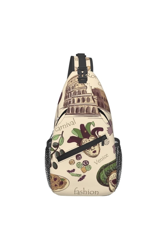 Italy Italian Pattern Vintage Sling Backpack Shoulder Chest Crossbody Bag Causal Travel Hiking Daypack