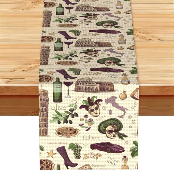 Italy Italian Pattern Vintage Table Runner 13x72 Inch for Dining Table Kitchen Wedding Party Decor Fireplace Mantle