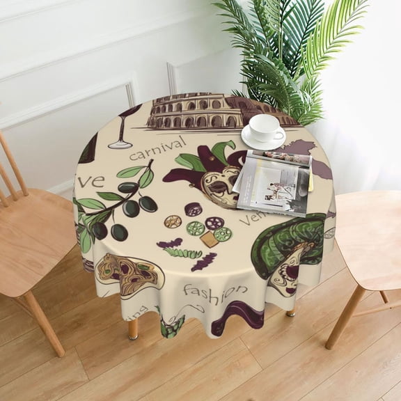 Italy Italian Pattern Vintage Tablecloths Round 60 inch Fabric Table Cloth Cover for Dining Kitchen Wedding Party