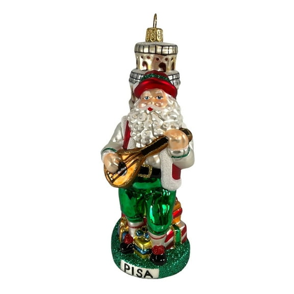 Italy Leaning Tower of Pisa Santa Polish Mouth Blown Glass Christmas Ornament