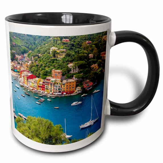 3drose, Italy, Liguria, Portofino. Aerial View of Town and Harbor., 11oz Two-tone Black Mug