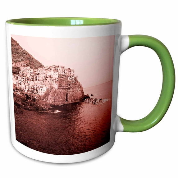 Italy, Manarola. Infrared image of the town. 15oz Two-Tone Green Mug mug-344026-12