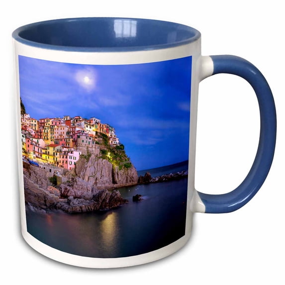 Italy, Manarola. Sunset on town. 11oz Two-Tone Blue Mug mug-330200-6