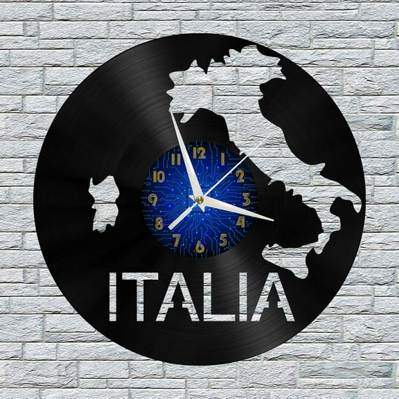 Italy Map 12 Inch Vinyl Record Wall Clock - Silent, Creative, and Unique Clock for Living Room, Entryway, or Bedroom Decor - Perfect Gift Idea(12 inchs B without LED)