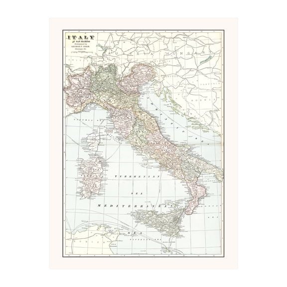 Italy Map, 1901 Vintage Map of Italy History Wall Decor Gift, Old Italy Map - 24" x 36" Unframed Print