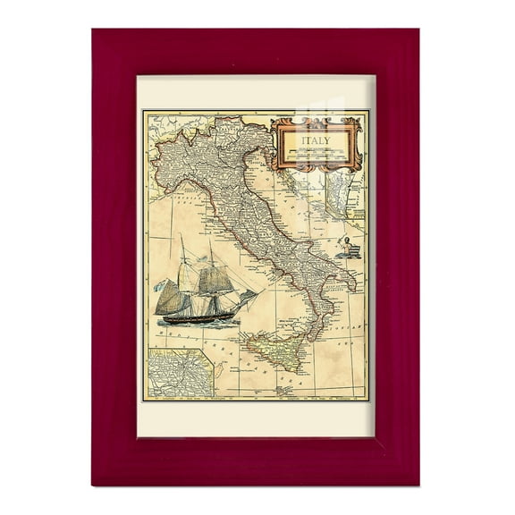Italy Map -Framed Print w/glass-Cherry Red