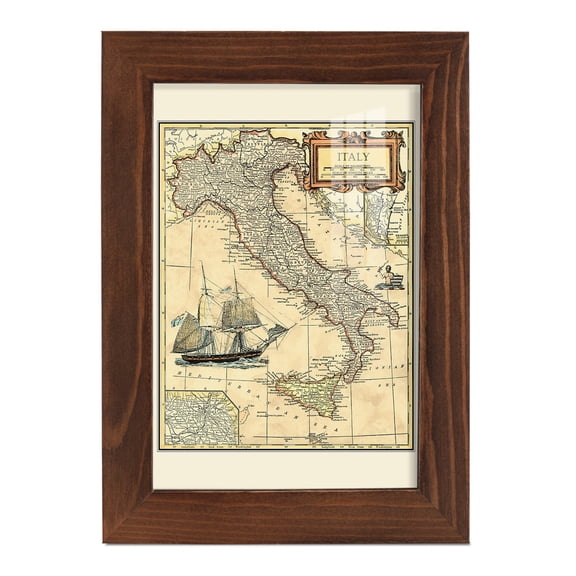 Italy Map -Framed Print w/glass-Chestnut