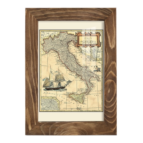 Italy Map -Framed Print w/glass-Walnut