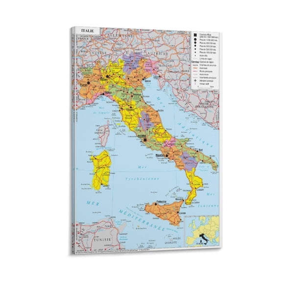 Italy Map Poster Canvas Art Poster and Wall Art Picture Print Modern Family bedroom Decor Posters 08x12inch(20x30cm)